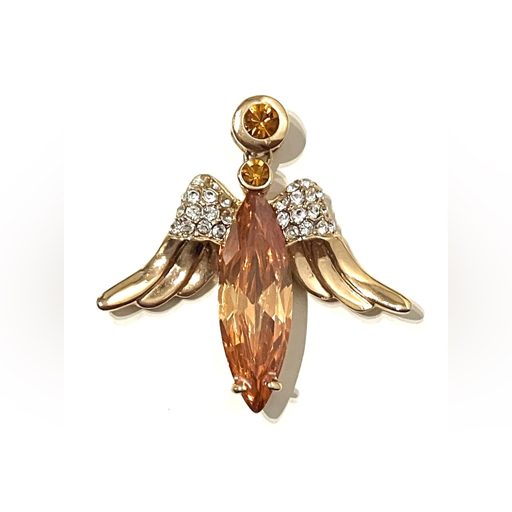 Rose Gold Tone Orange Crystal Angel Pendant